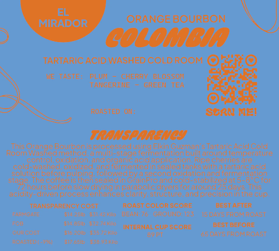 Colombia Washed Tartaric Acid Orange Bourbon Cold Room