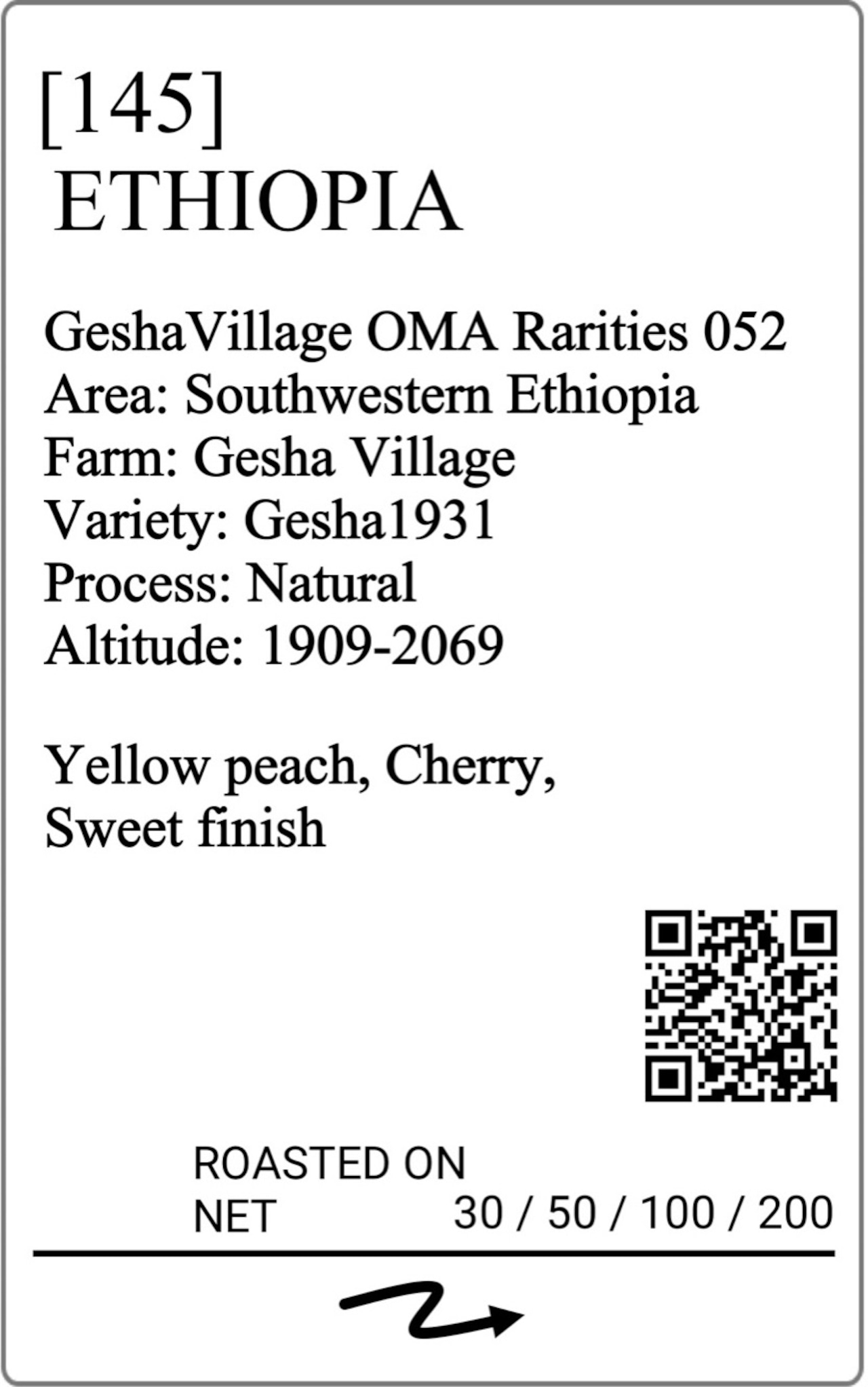 ETHIOPIA GESHAVILLAGE OMA HONEY LOT052 GESHA1931 NATURAL
