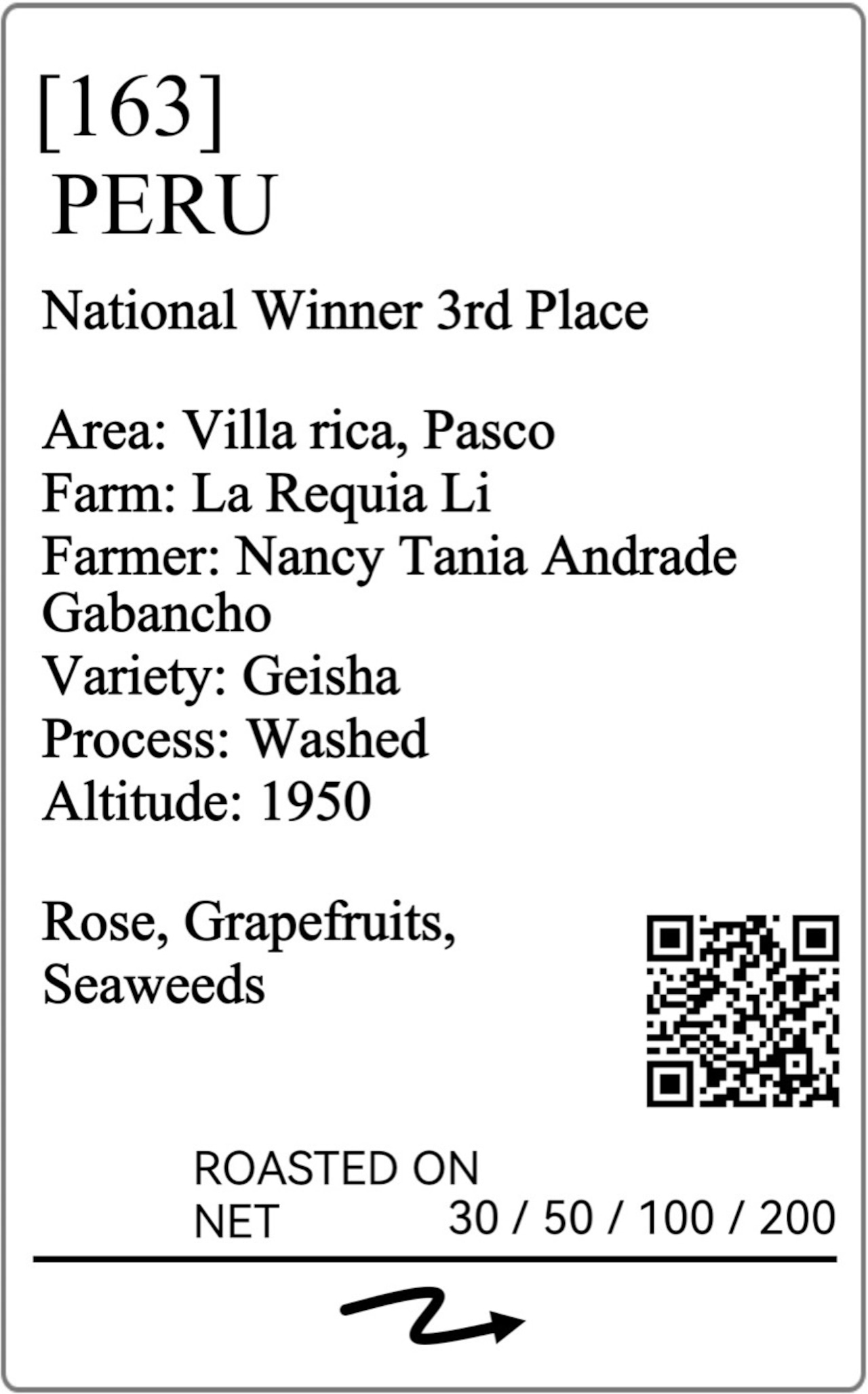 Peru National Winner #3 Geisha Washed